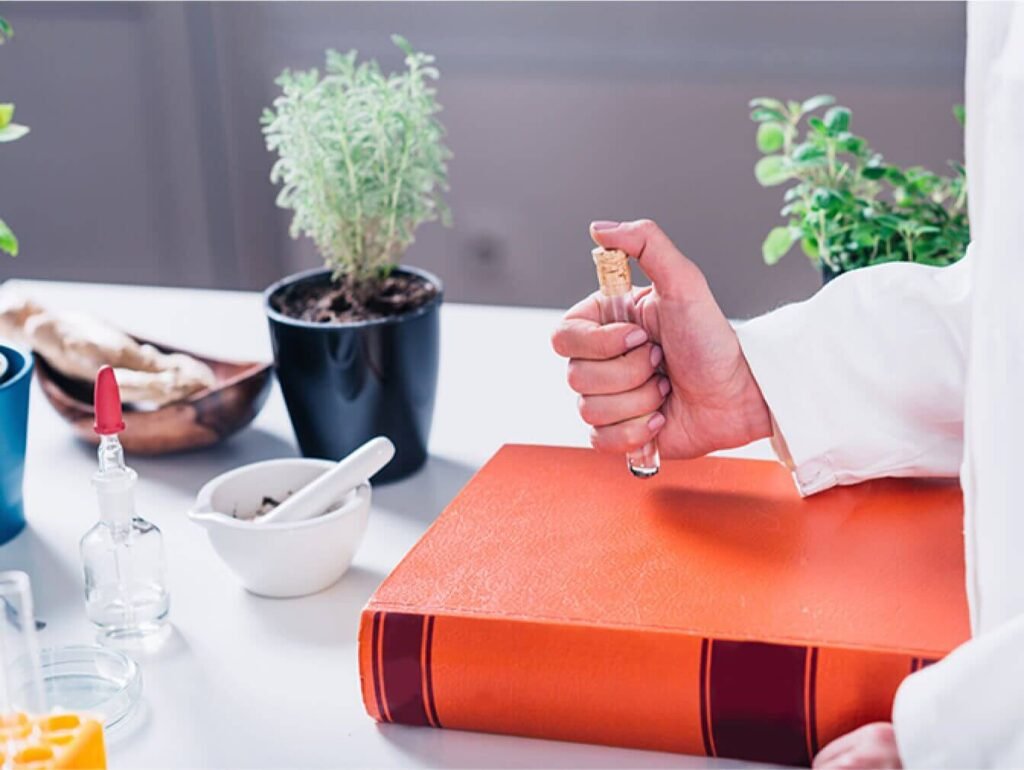 Herbolario con manual y hierbas aromaticas